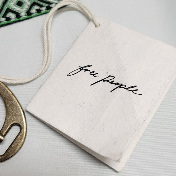 Free People Moving To Mars Printed Belt Jaded Jungle Green Mint M/L Cotton New - Picture 2 of 6